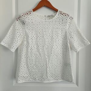 Reiss Marti Broderie Anglaise Blouse Womens US 6 White Cutout Keyhole Back